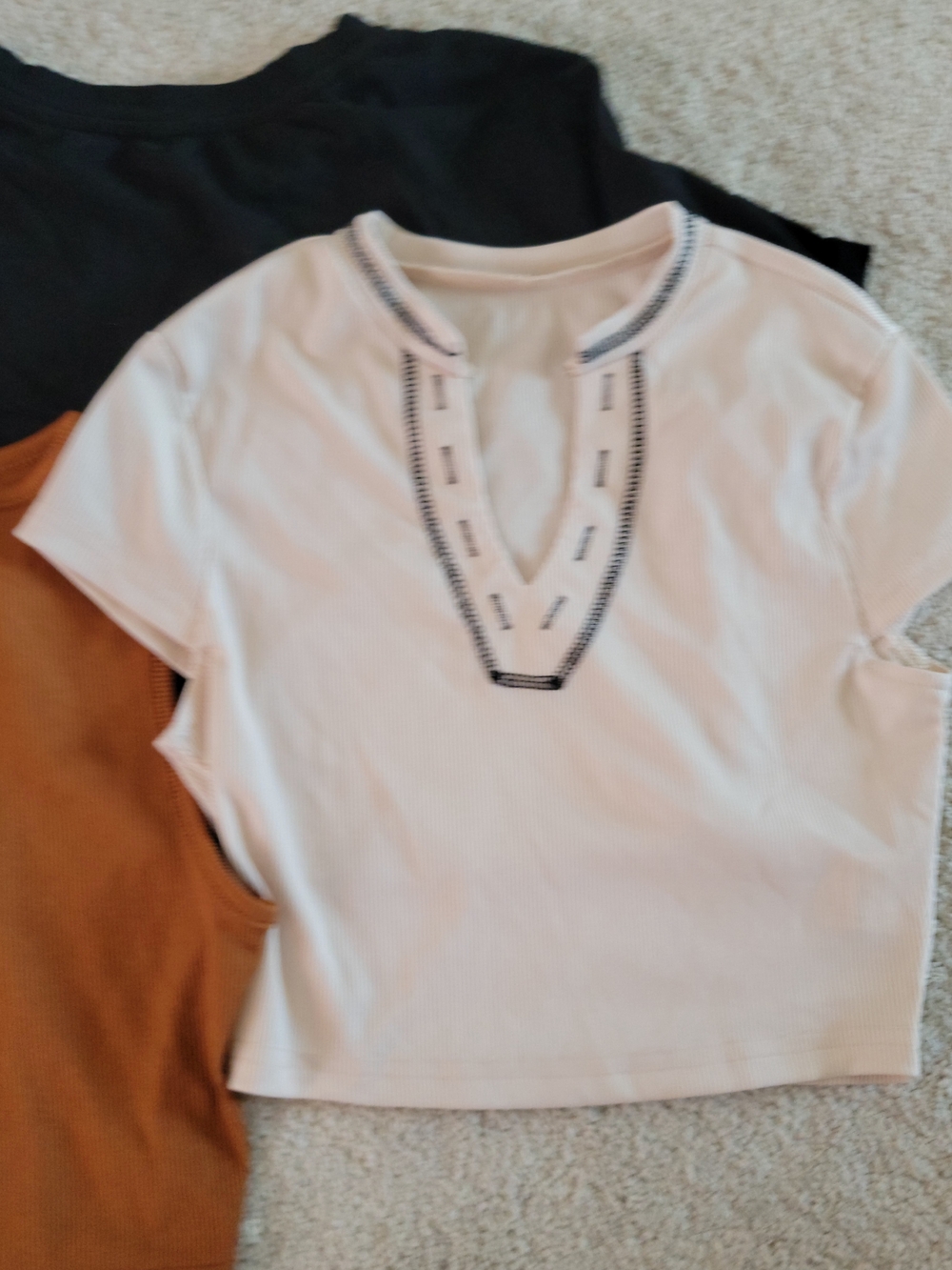 Ribbed Tank & Short Sleeve Crop Tops in Black, Rust, and Cream - Set - Picture 3 of 4
